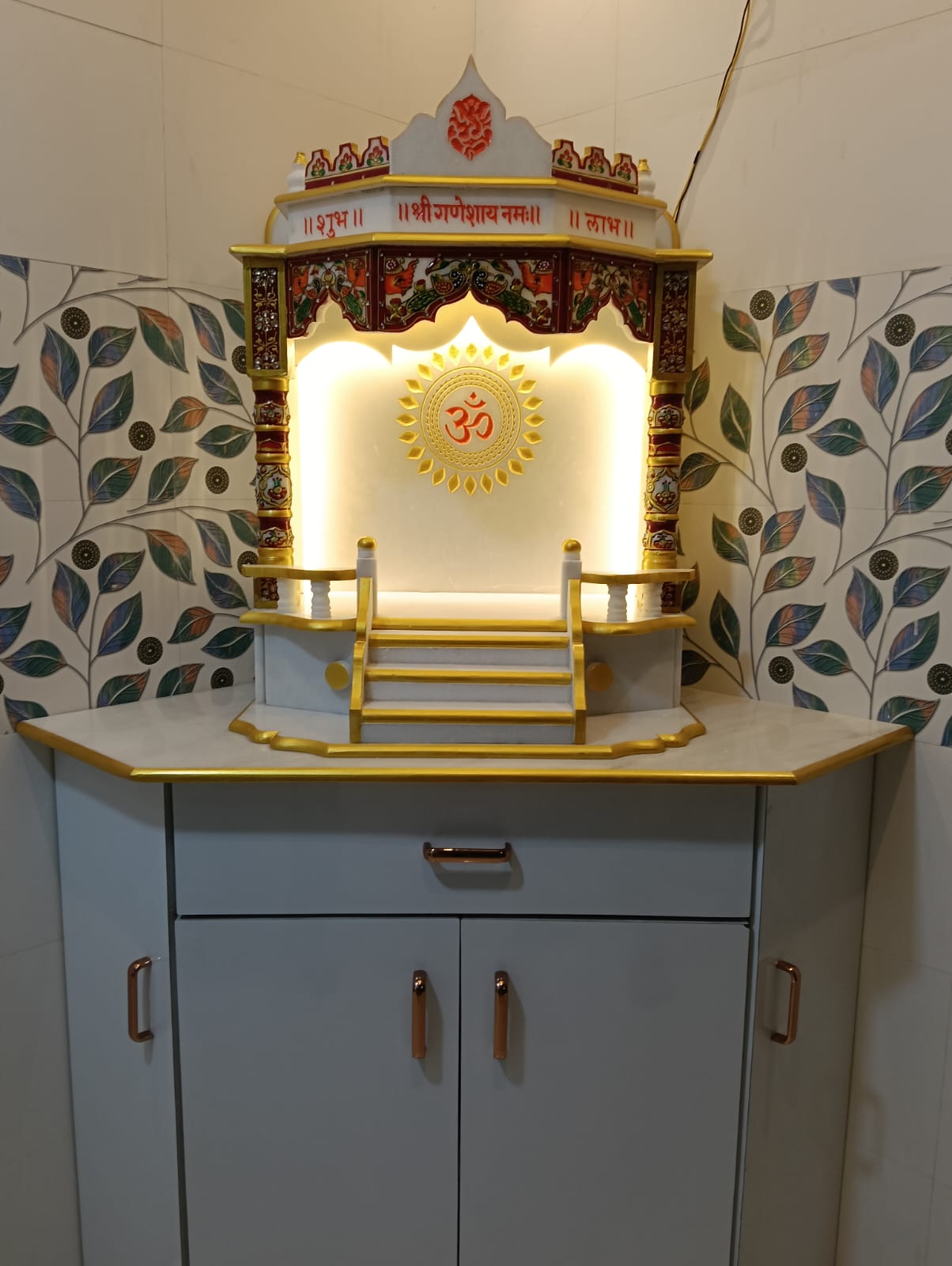 Hand Painted Marble Mandir